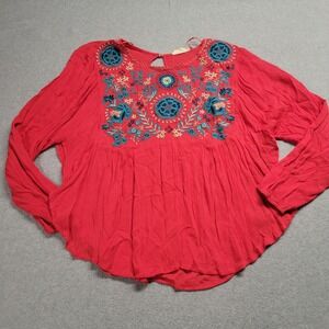 Altar'd State Boho Blouse Tunic Women's Size Small Oversized Embroidered Red‎